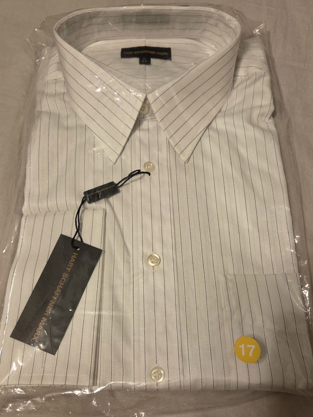 NWT Hart Schaffner Marx Men's Dress Shirt 17 34 White Blue Pinstripe